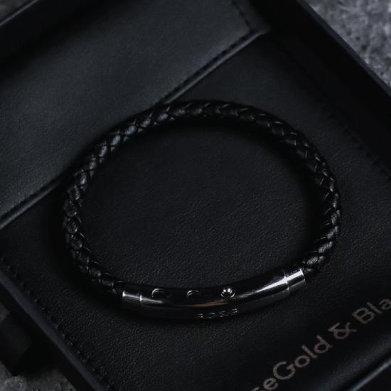 Black Leather Bracelet - Our Black Leather Bracelet features a Black Leather Bracelet and an Adjustable Stainless Steel Clasp Engraved with our Signature RG&B Logo.